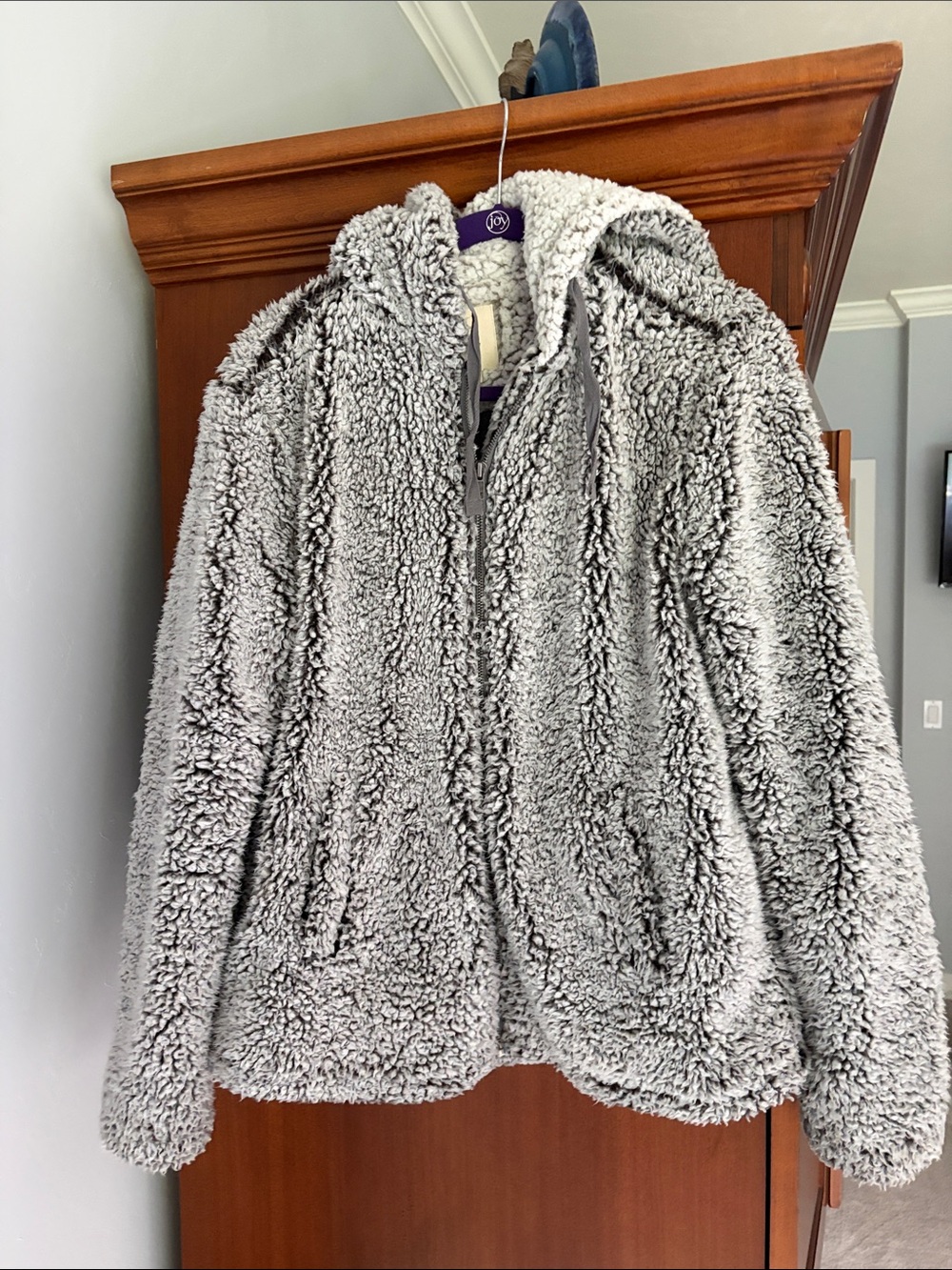 Thread & Supply Light Gray Teddy Sherpa Hooded Jacket